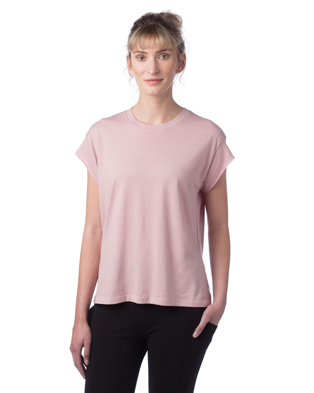 Alternative Ladies' Modal Tri-Blend Raw Edge Muscle T-Shirt ROSE QUARTZ 