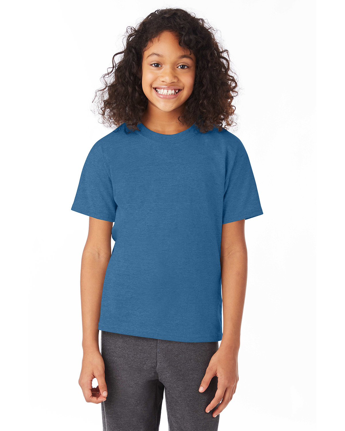 Hanes Youth 50/50 T-Shirt HEATHER BLUE 