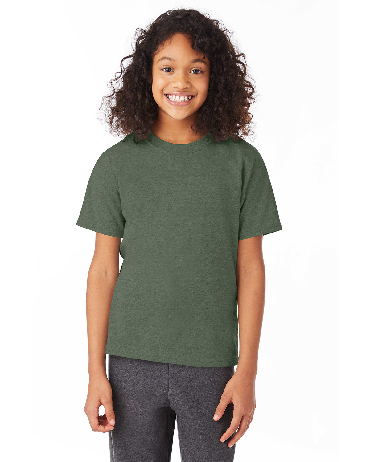 Hanes Youth 50/50 T-Shirt HEATHER GREEN 