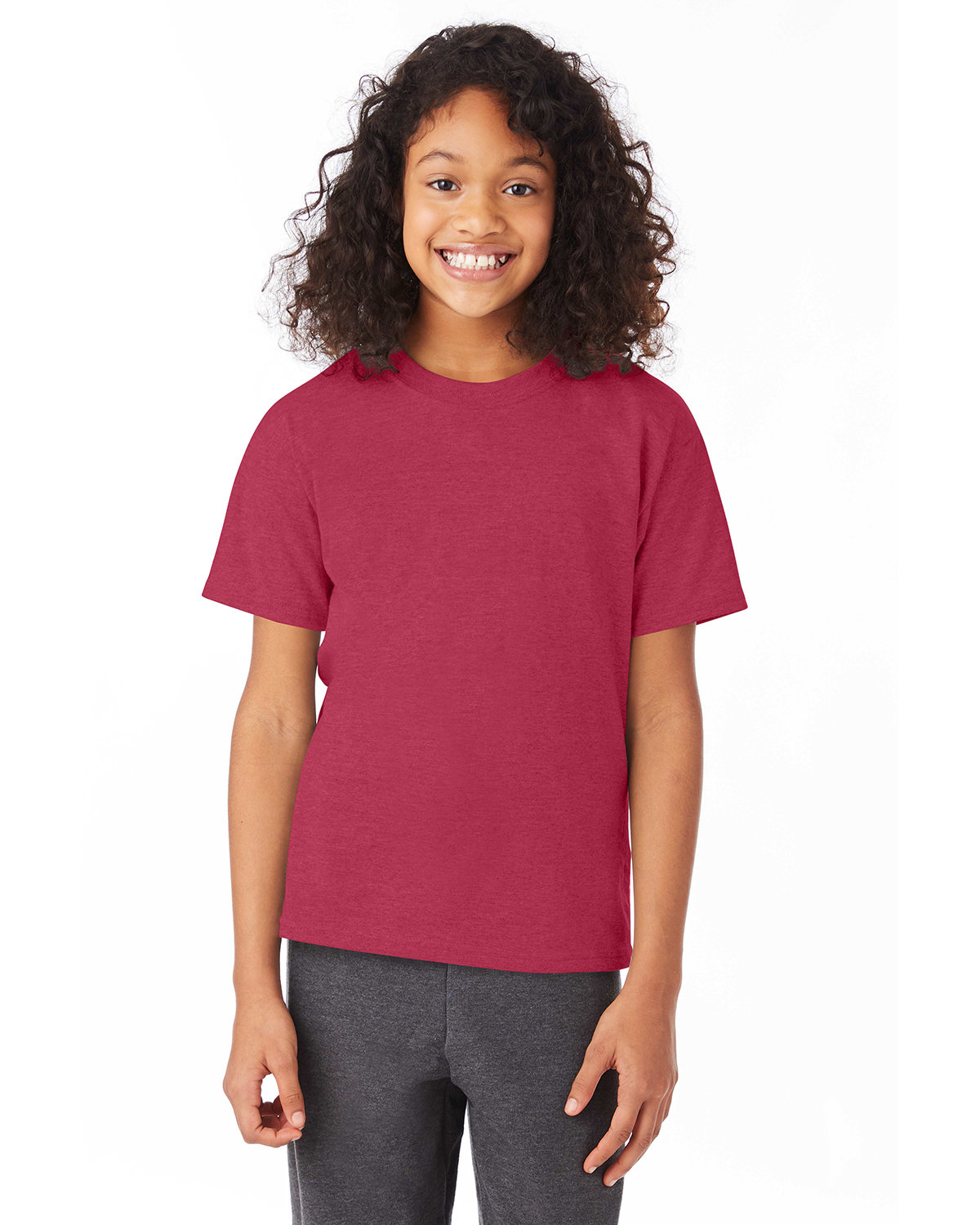 Hanes Youth 50/50 T-Shirt HEATHER RED 