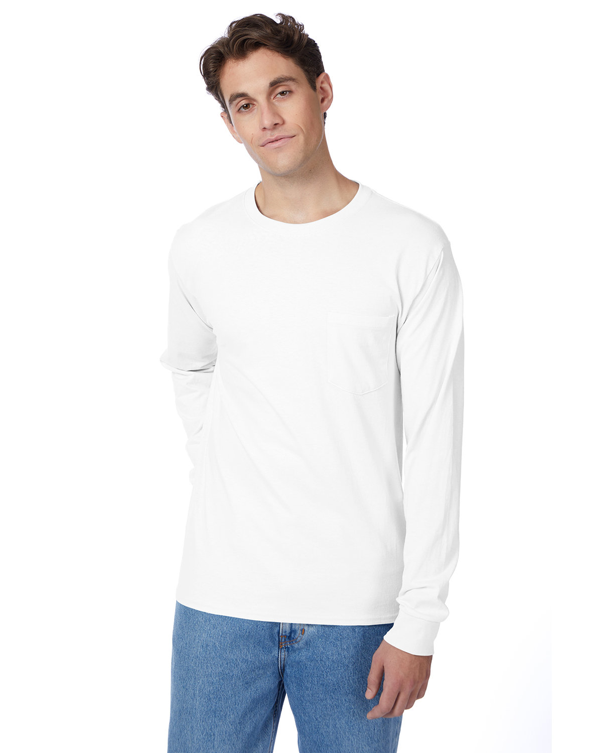 Hanes Men's Authentic-T Long-Sleeve Pocket T-Shirt WHITE 