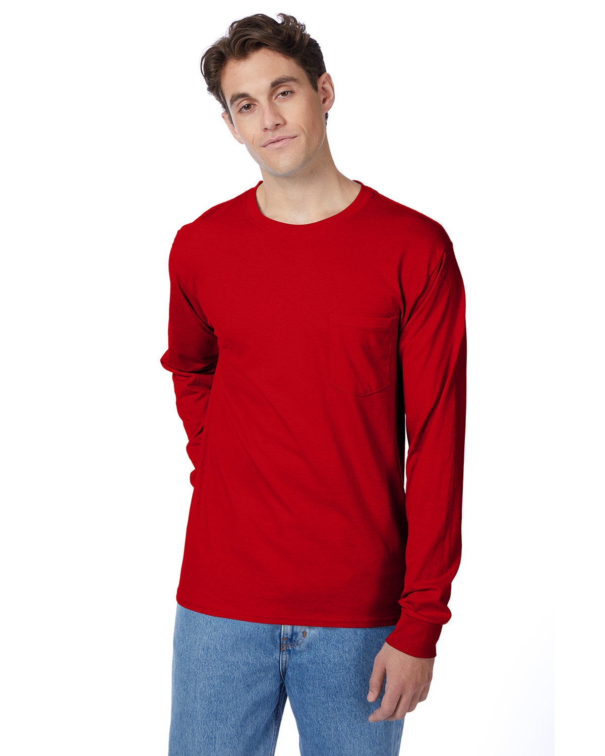 Hanes Men's Authentic-T Long-Sleeve Pocket T-Shirt DEEP RED 