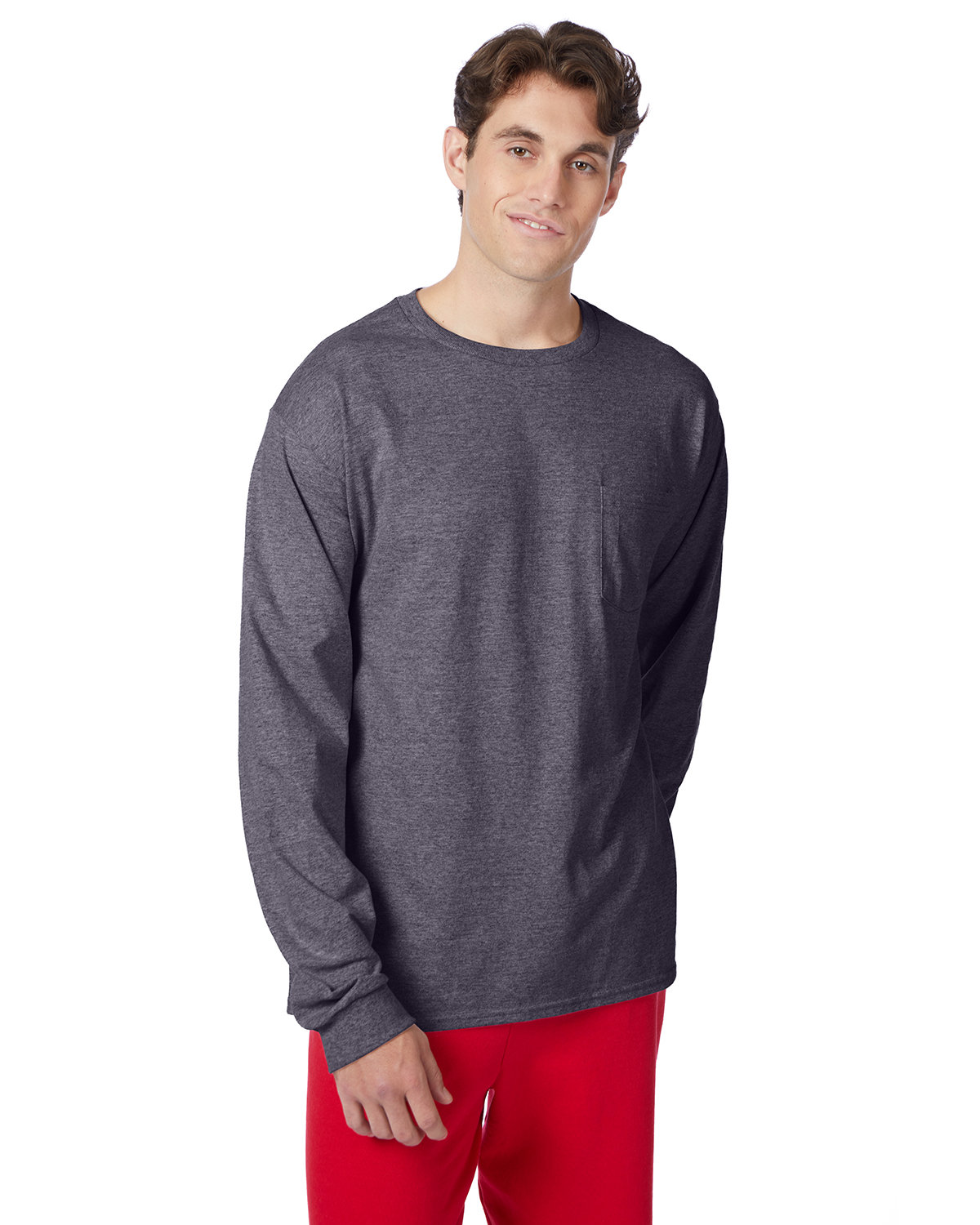 Hanes Men's Authentic-T Long-Sleeve Pocket T-Shirt CHARCOAL HEATHER 