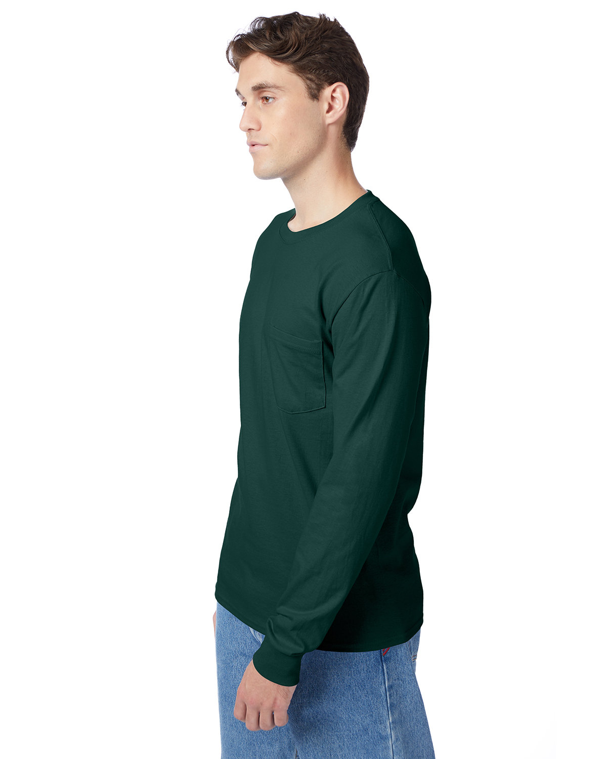 Hanes Men's Authentic-T Long-Sleeve Pocket T-Shirt DEEP FOREST 