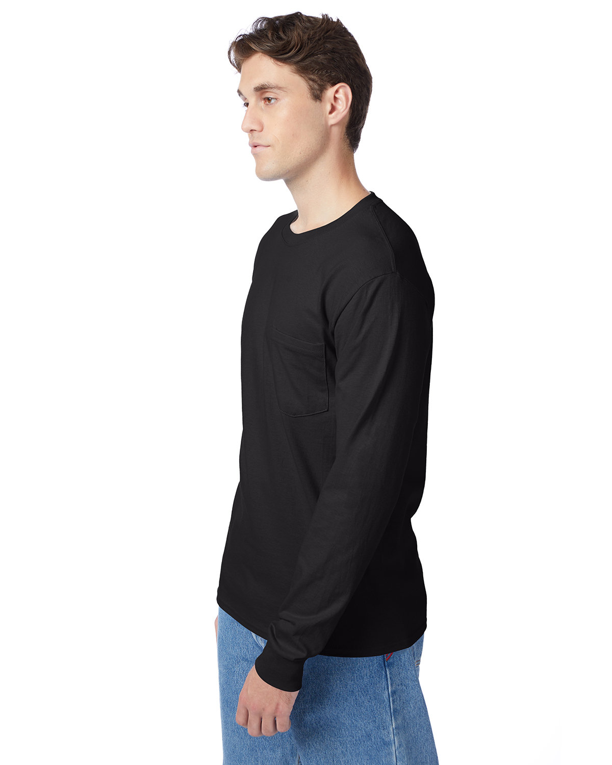 Hanes Men's Authentic-T Long-Sleeve Pocket T-Shirt BLACK 