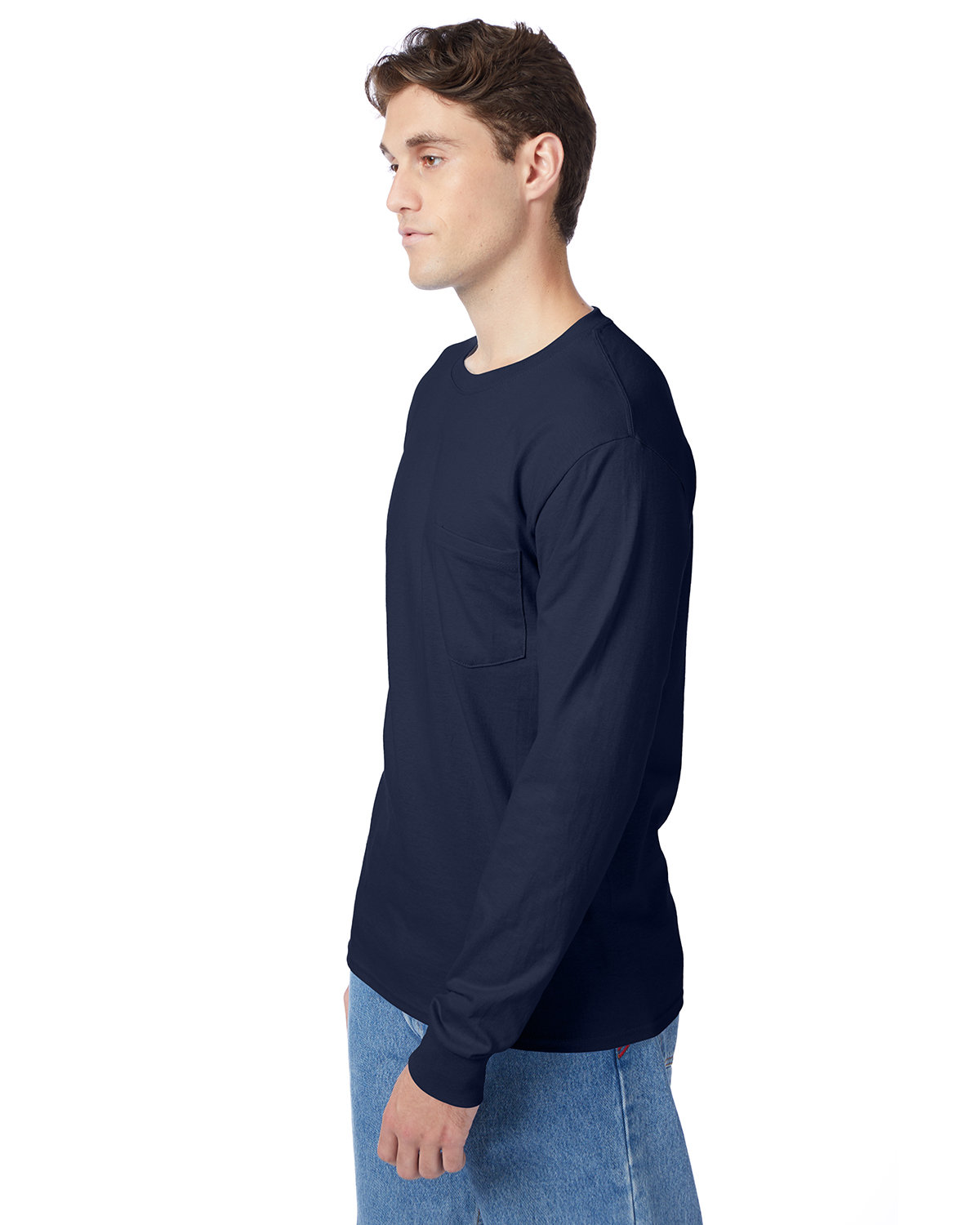 Hanes Men's Authentic-T Long-Sleeve Pocket T-Shirt NAVY 