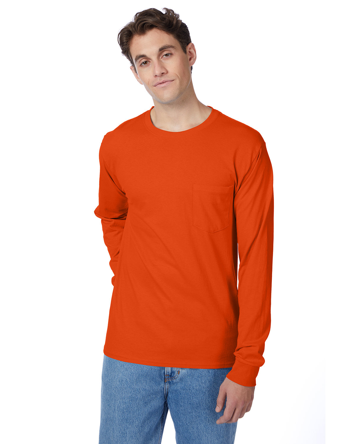 Hanes Men's Authentic-T Long-Sleeve Pocket T-Shirt ORANGE 
