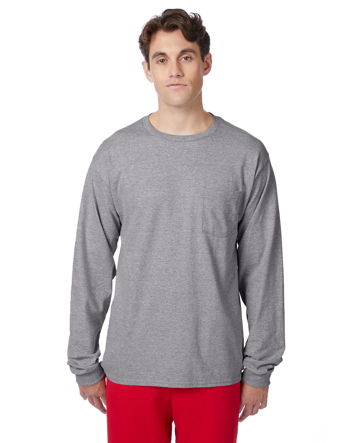 Hanes Men's Authentic-T Long-Sleeve Pocket T-Shirt OXFORD GRAY 