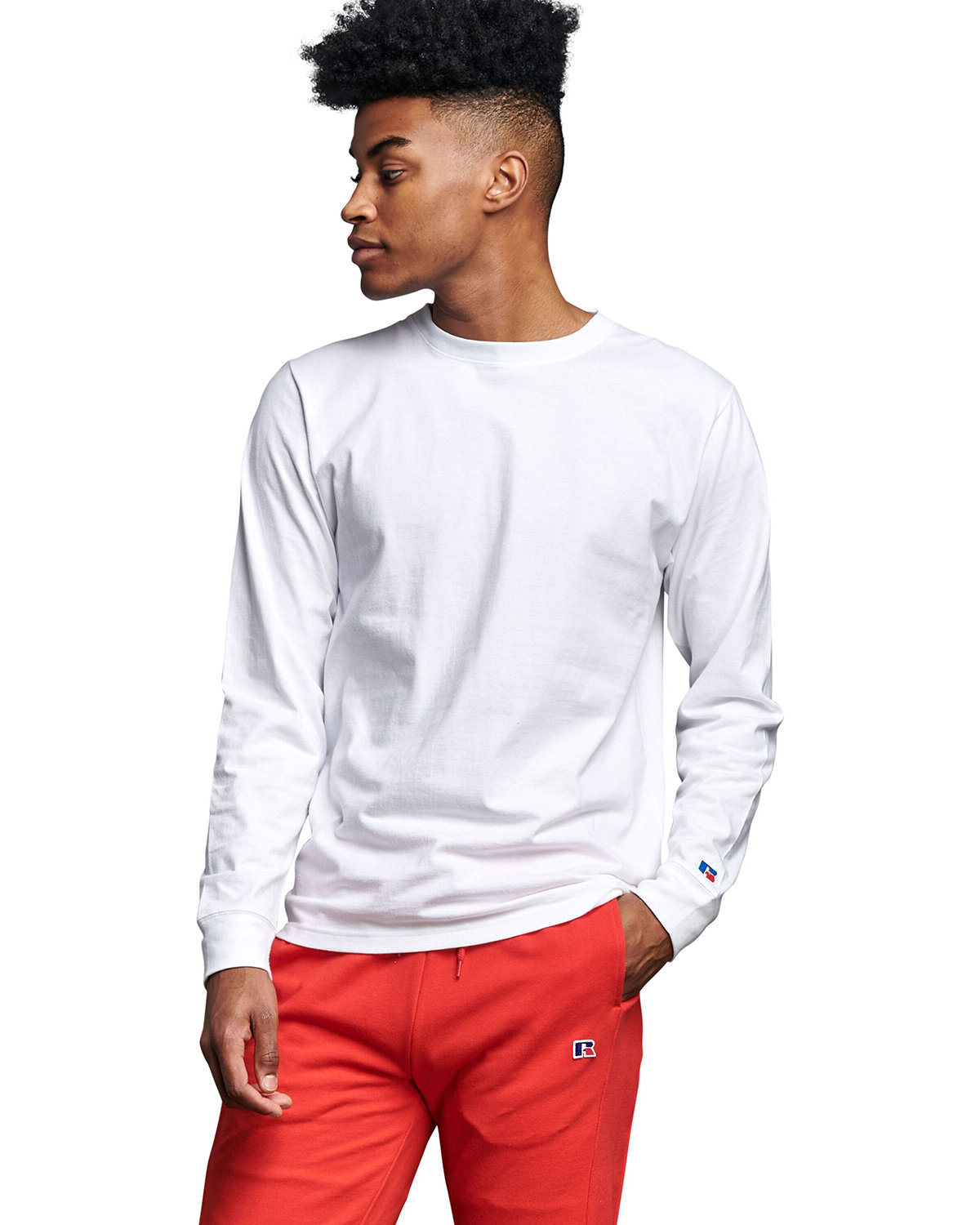 Russell Athletic Unisex Cotton Classic Long-Sleeve T-Shirt WHITE 