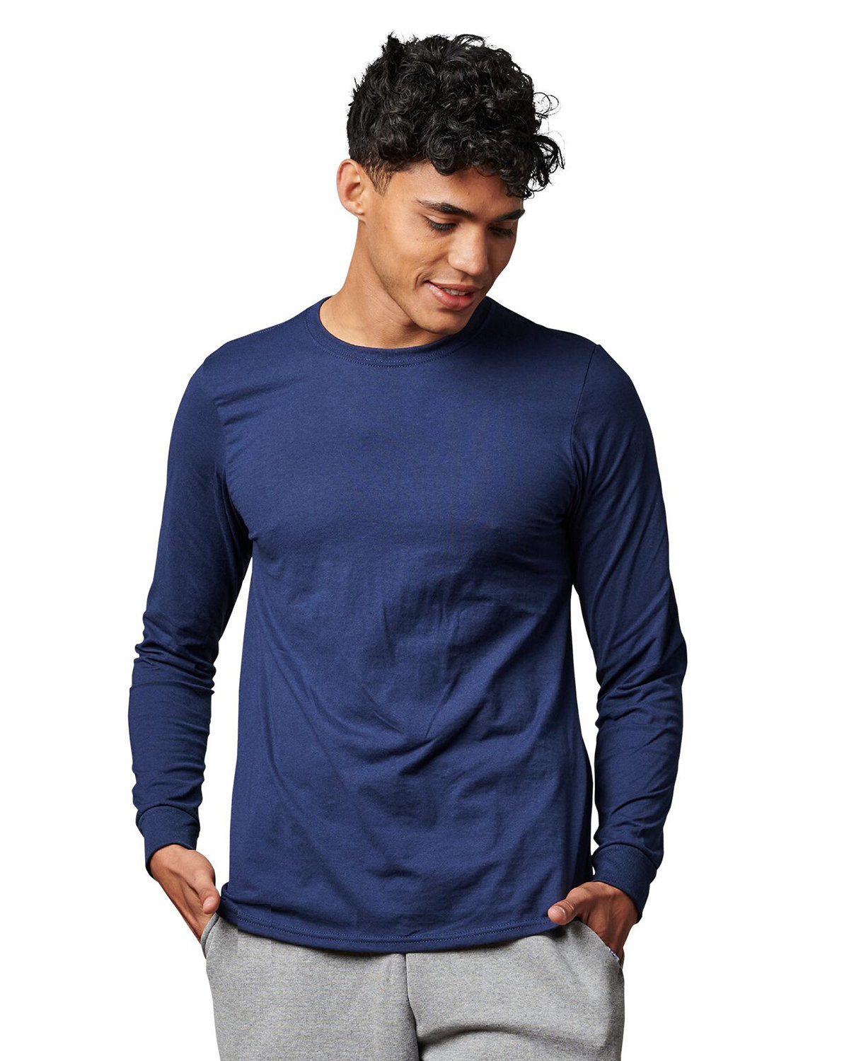 Russell Athletic Unisex Cotton Classic Long-Sleeve T-Shirt NAVY 