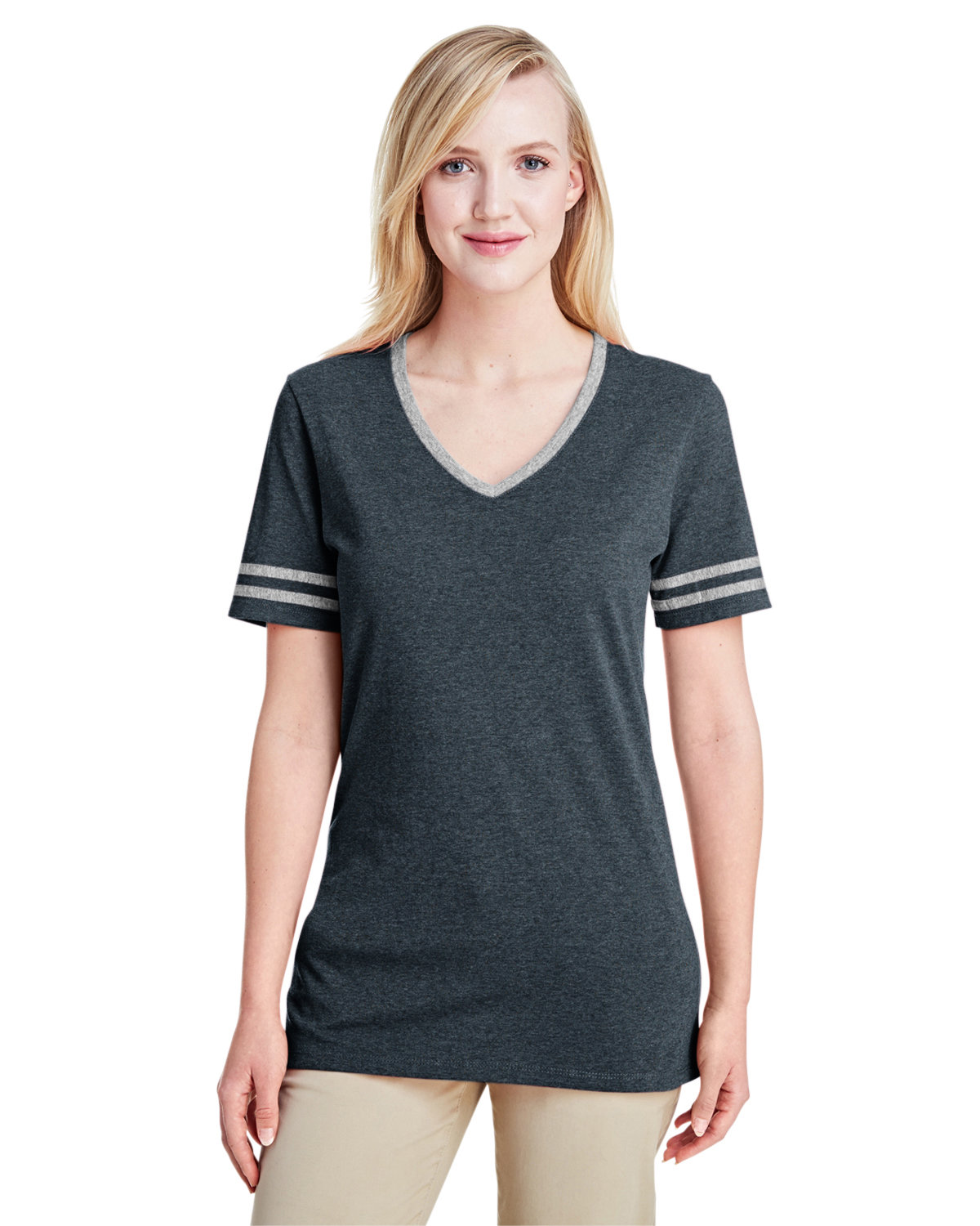 Jerzees Ladies' TRI-BLEND Varsity V-Neck T-Shirt | alphabroder