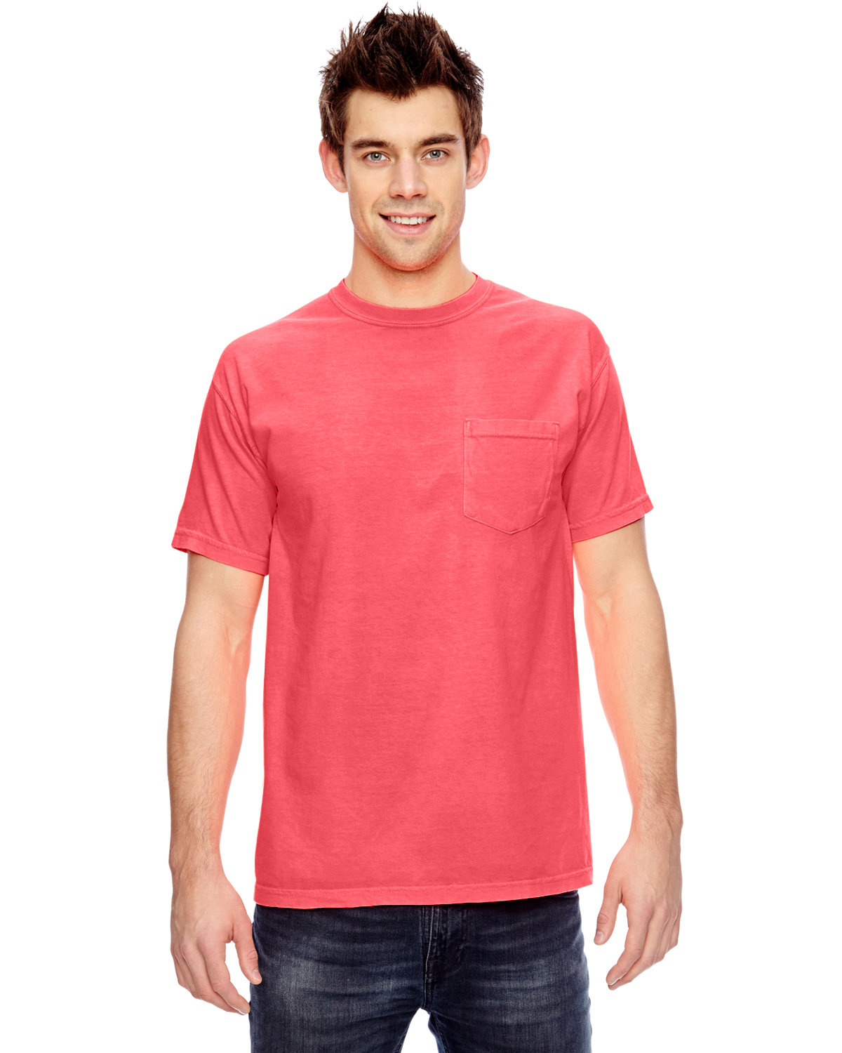 Comfort Colors Adult Heavyweight Pocket T-Shirt NEON RED ORANGE 