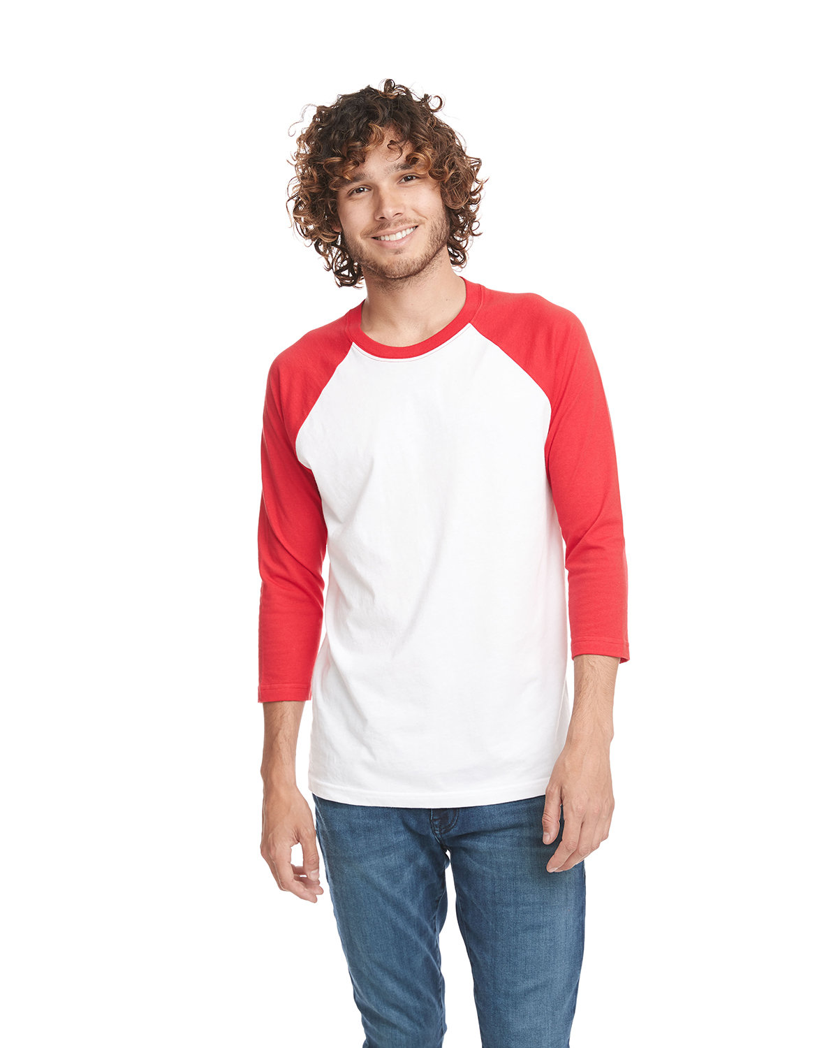 Next Level Apparel Unisex CVC 3/4 Sleeve Raglan Baseball T-Shirt RED/ WHITE 