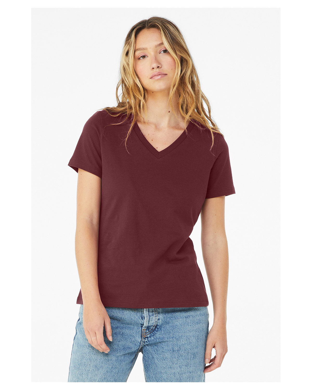 Bella + Canvas Ladies' Relaxed Jersey V-Neck T-Shirt MAROON 