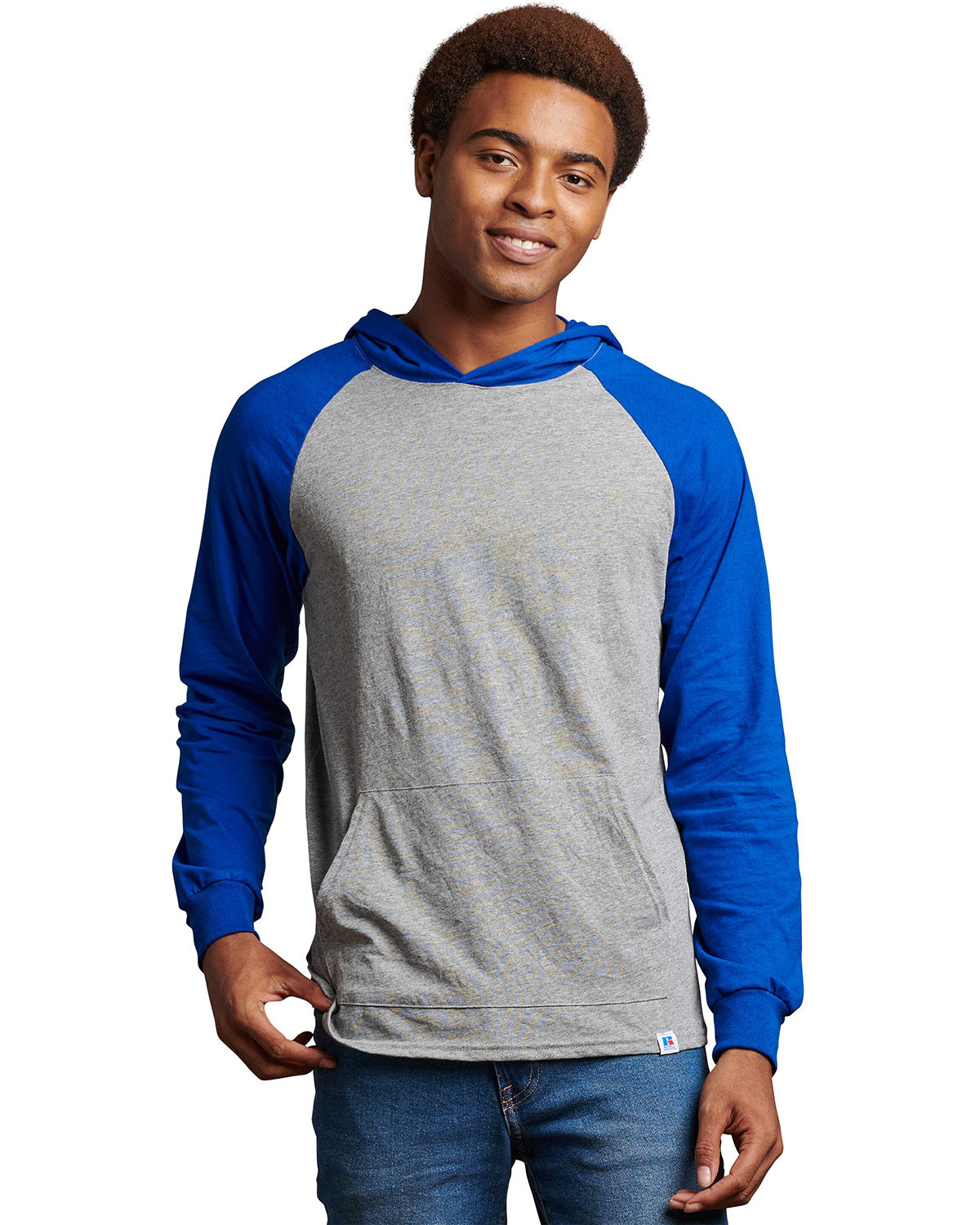 Russell Athletic Adult Essential Raglan Pullover Hooded T-Shirt OXFORD/ ROYAL 