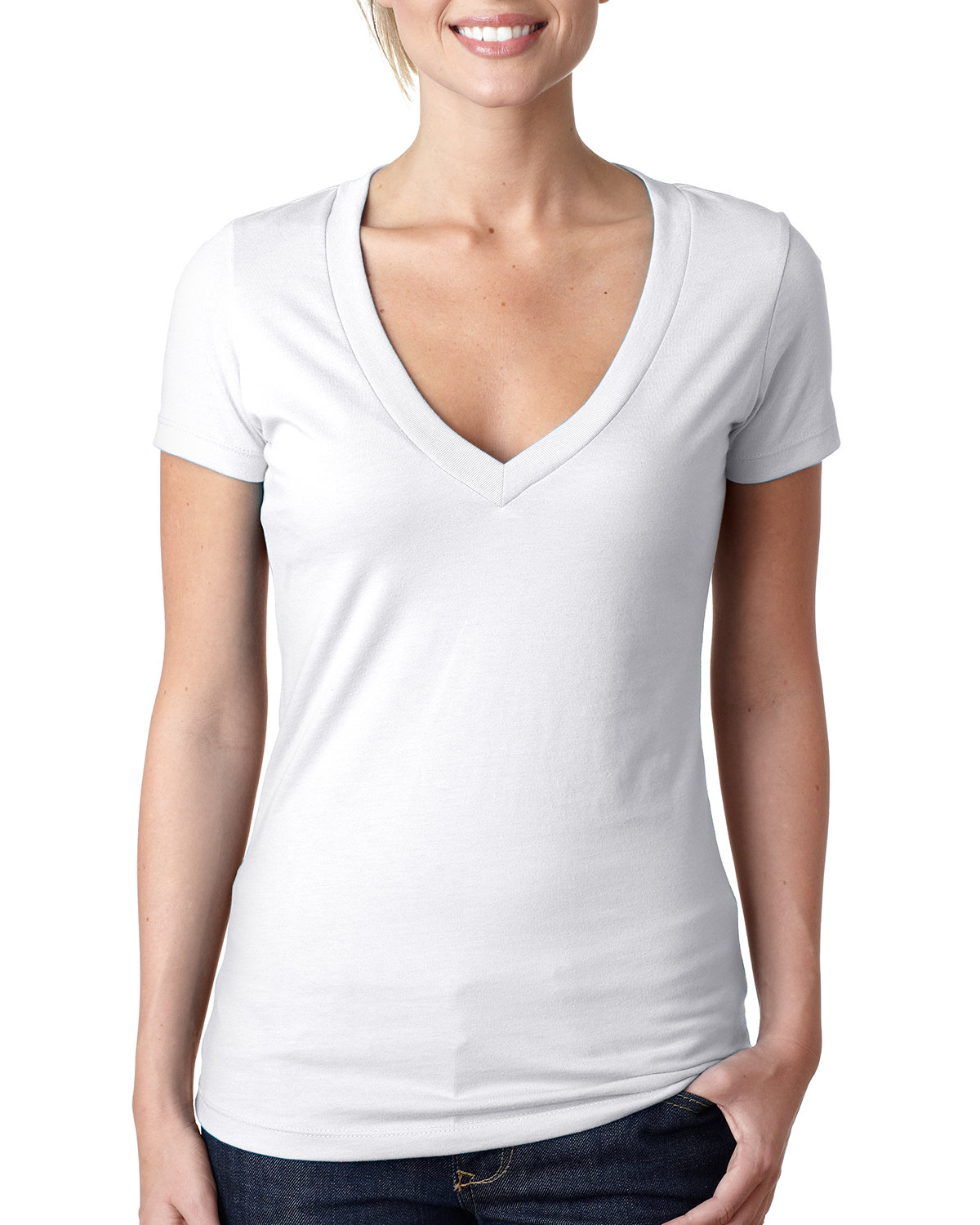 Next Level Apparel Ladies' CVC Deep V-Neck T-Shirt WHITE 