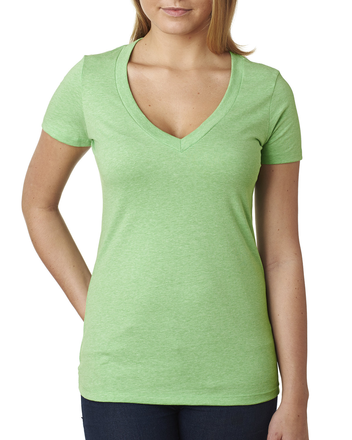 Next Level Apparel Ladies' CVC Deep V-Neck T-Shirt APPLE GREEN 