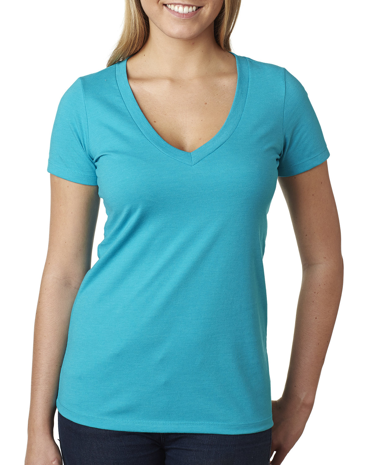 Next Level Apparel Ladies' CVC Deep V-Neck T-Shirt BONDI BLUE 