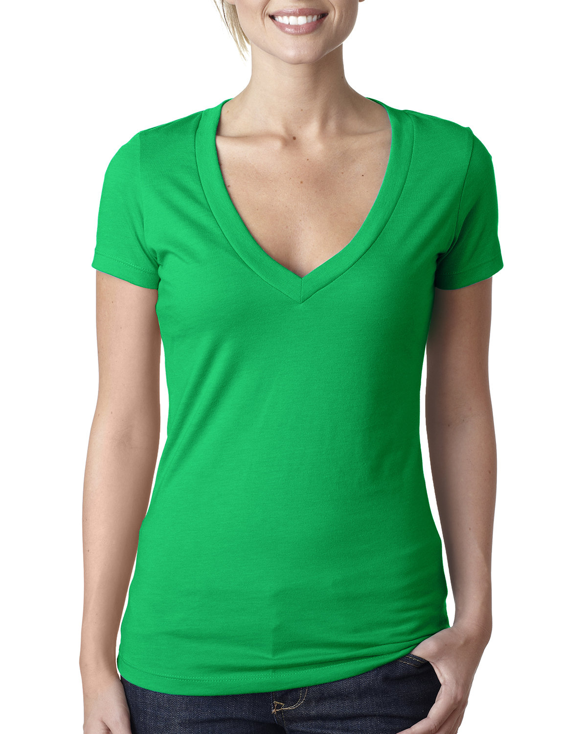 Next Level Apparel Ladies' CVC Deep V-Neck T-Shirt KELLY GREEN 