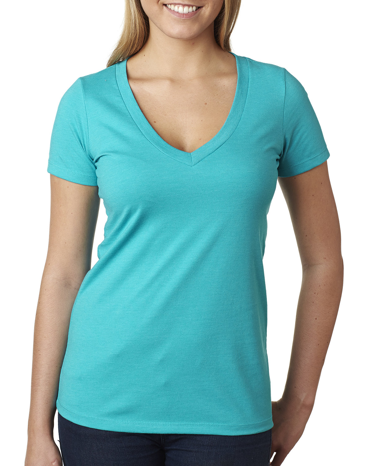 Next Level Apparel Ladies' CVC Deep V-Neck T-Shirt TAHITI BLUE 