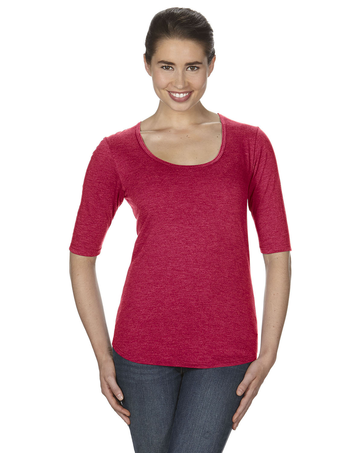 Anvil Ladies' Triblend Deep Scoop 1/2-Sleeve T-Shirt HEATHER RED 