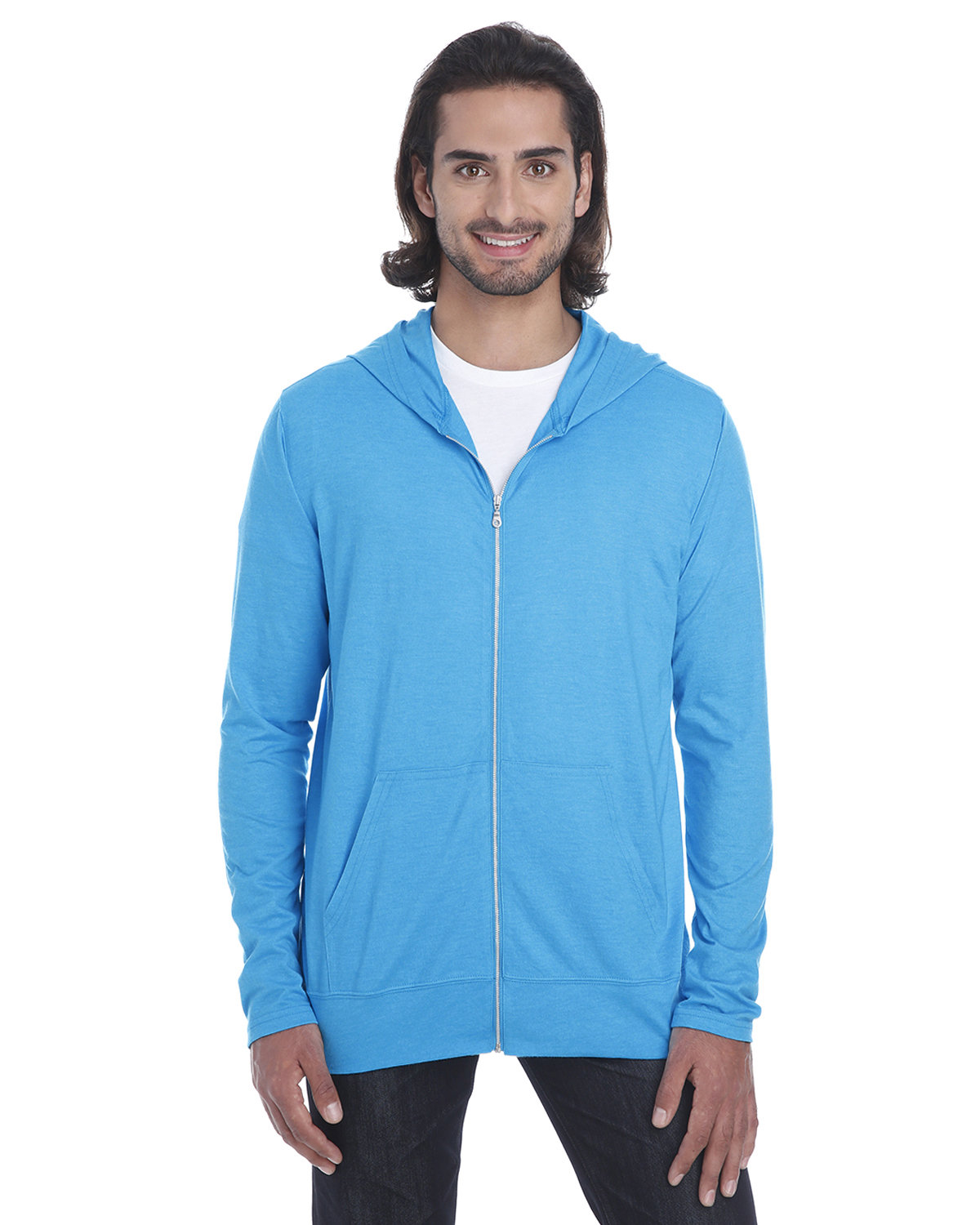Anvil Adult Triblend Full-Zip Jacket HTHR CARIB BLUE 
