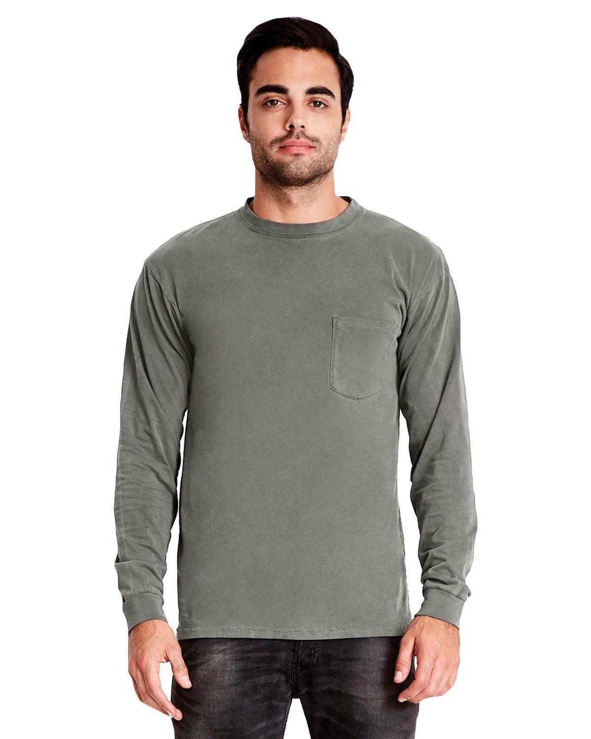 Next Level Apparel Adult Inspired Dye Long-Sleeve Crew with Pocket LEAD 