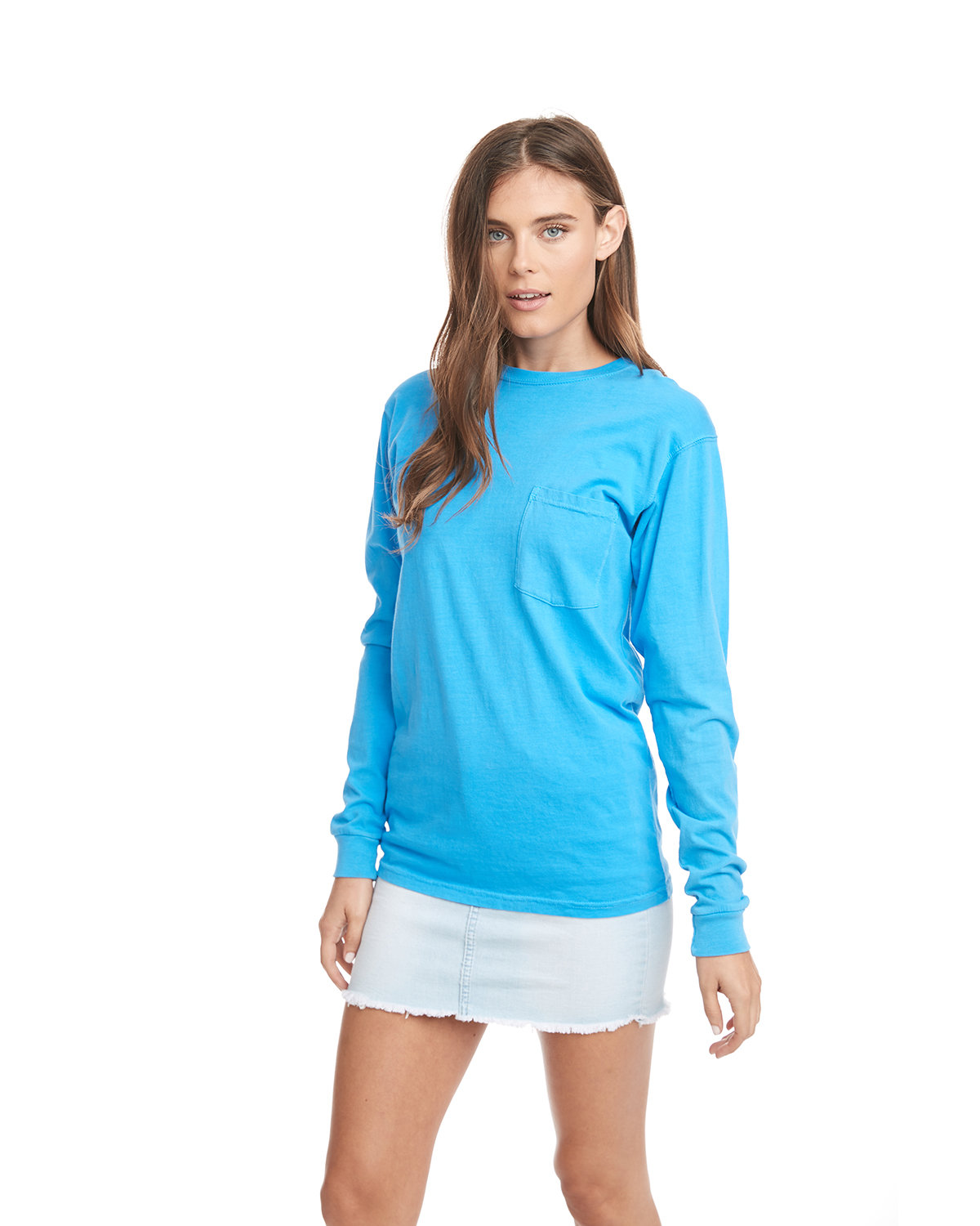 Next Level Apparel Adult Inspired Dye Long-Sleeve Crew with Pocket OCEAN 