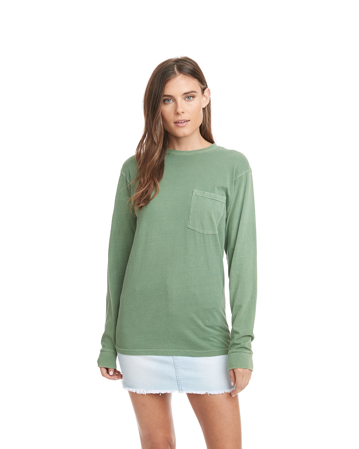 Next Level Apparel Adult Inspired Dye Long-Sleeve Crew with Pocket CLOVER 