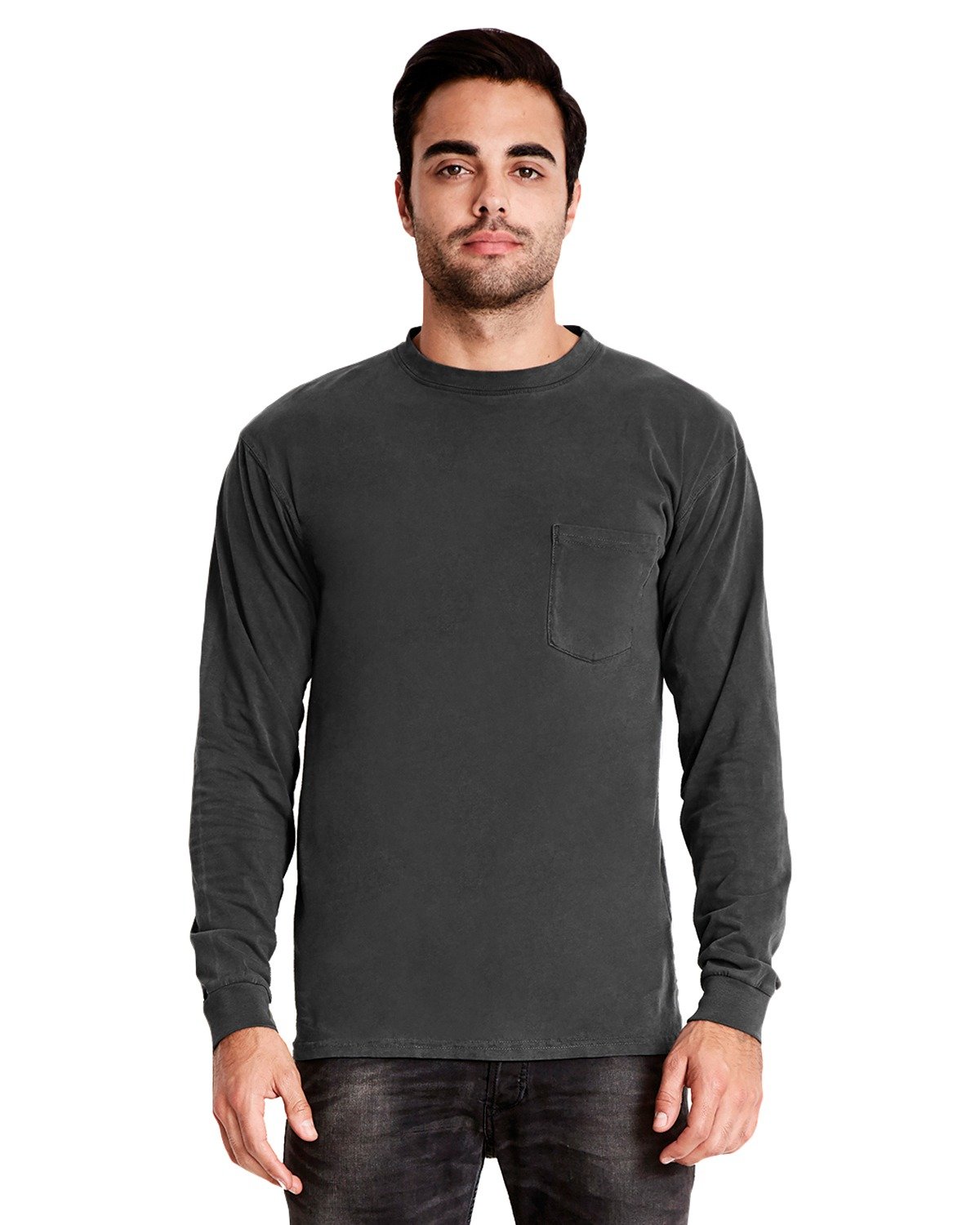 Next Level Apparel Adult Inspired Dye Long-Sleeve Crew with Pocket SHADOW 