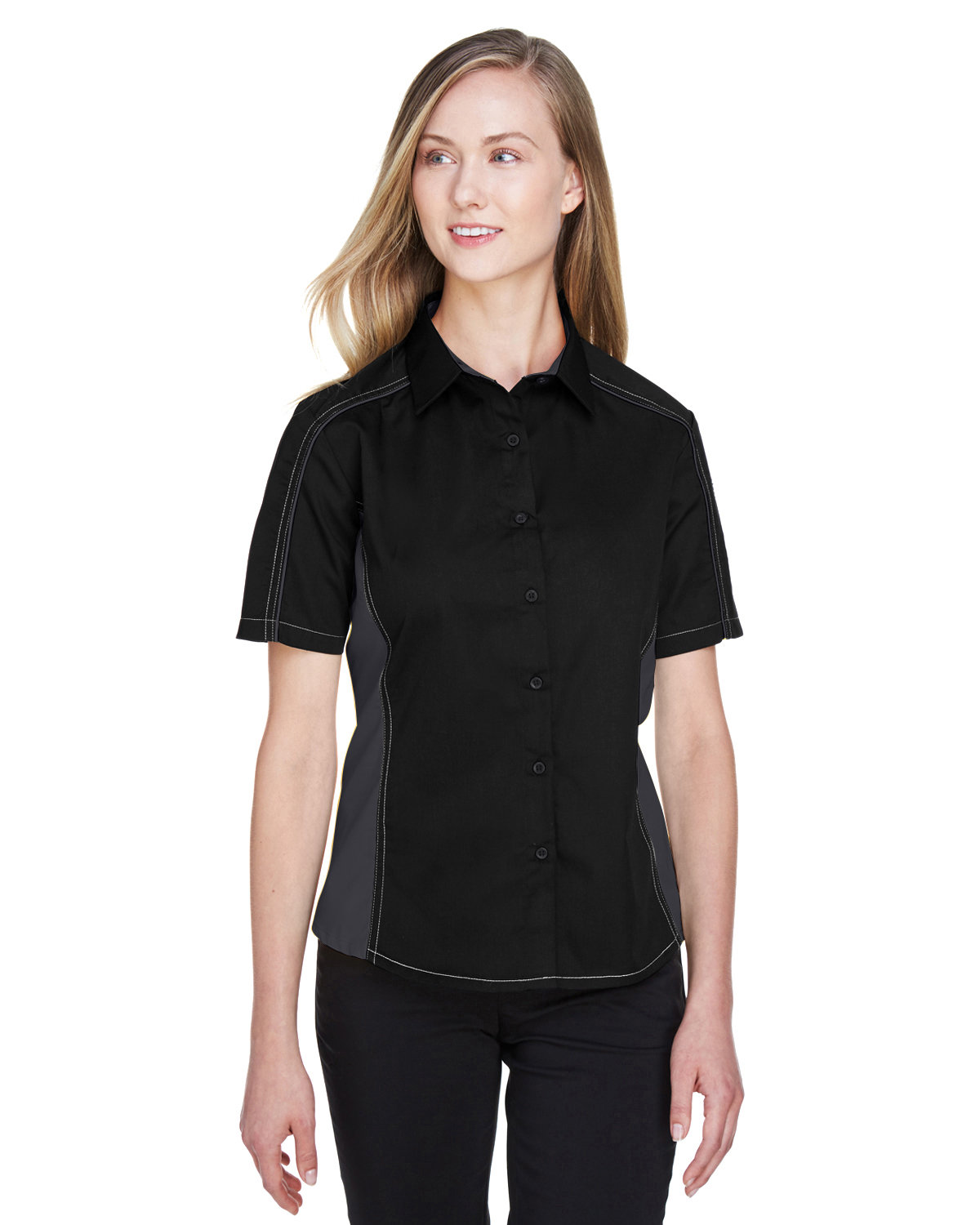 North End Ladies' Fuse Colorblock Twill Shirt BLACK/ CARBON 