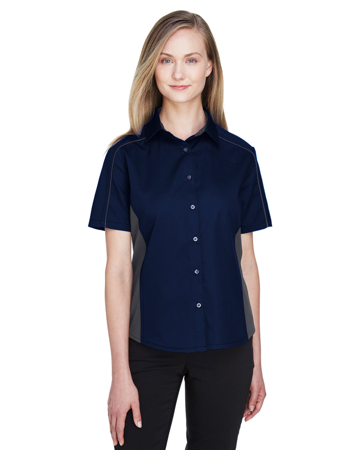 North End Ladies' Fuse Colorblock Twill Shirt CLASC NAVY/ CRBN 