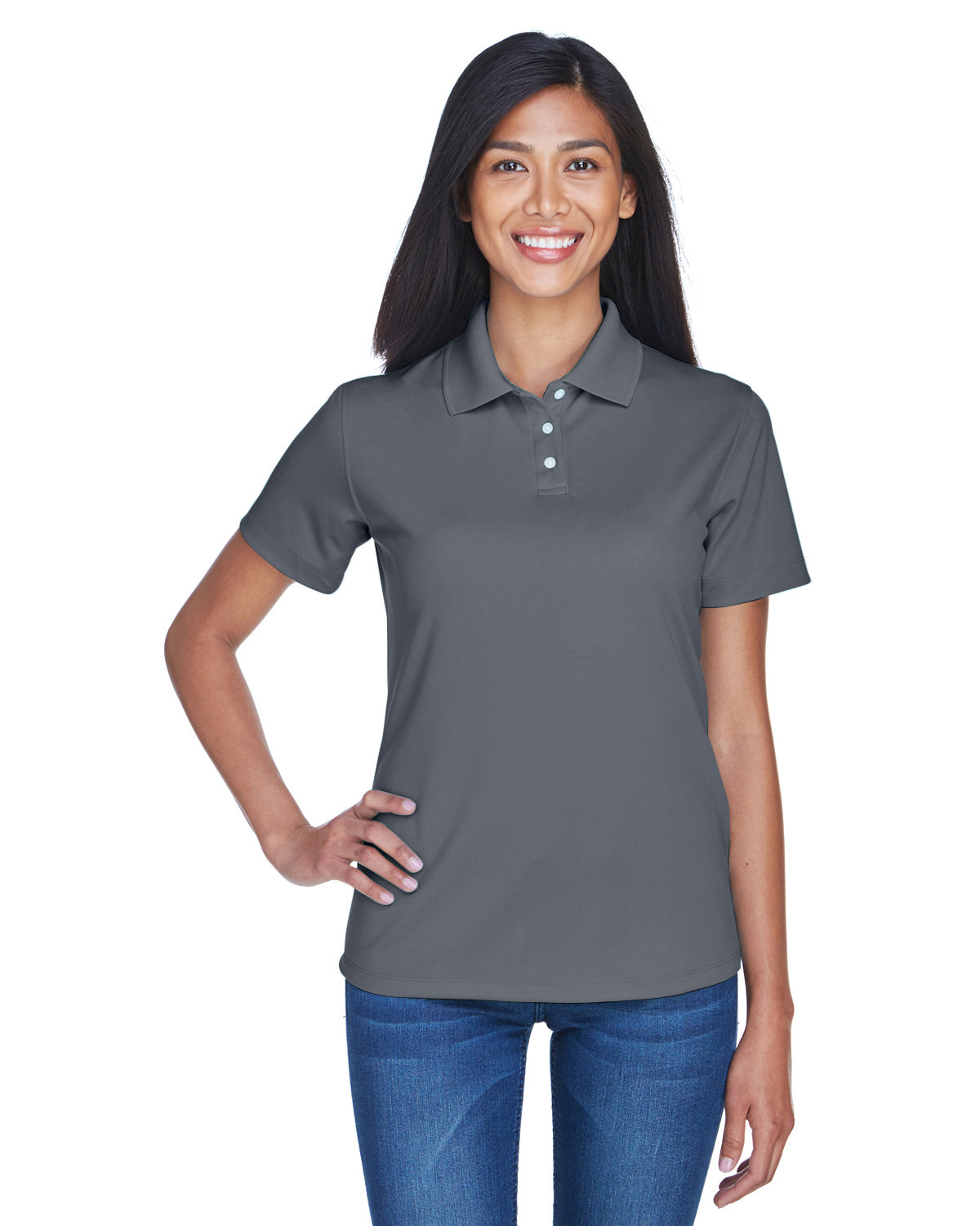 UltraClub Ladies' Cool & Dry Stain-Release Performance Polo CHARCOAL 