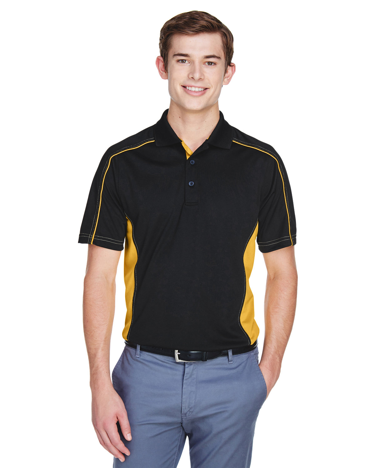 Extreme Men's Eperformance™ Fuse Snag Protection Plus Colorblock Polo BLK/ CMPS GOLD 