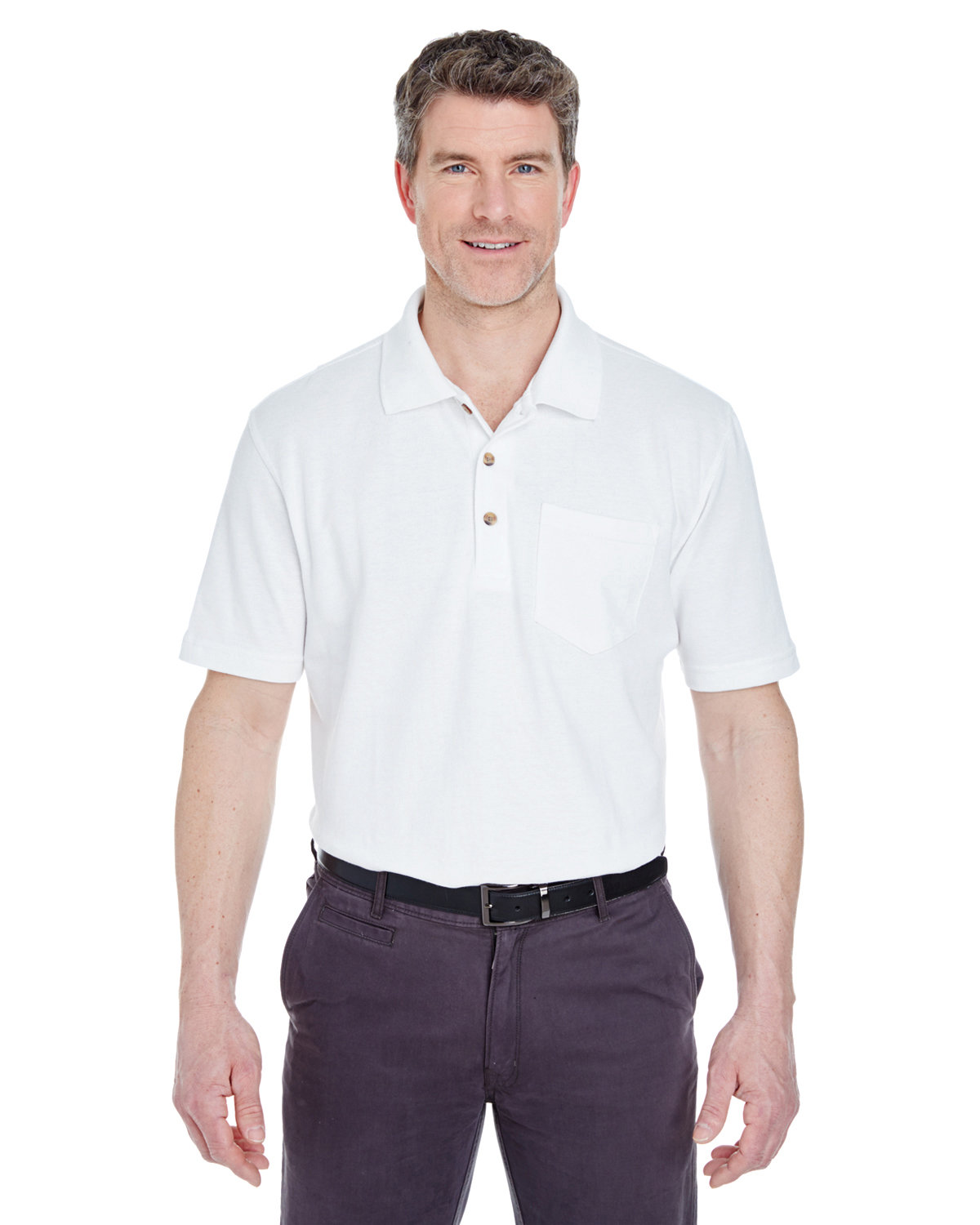 UltraClub Adult Classic Piqué Polo with Pocket WHITE 