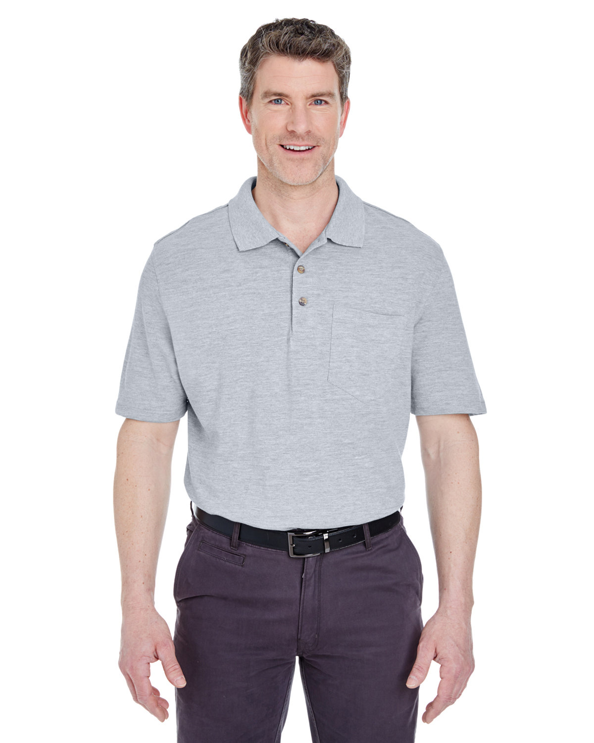 UltraClub Adult Classic Piqué Polo with Pocket HEATHER GREY 