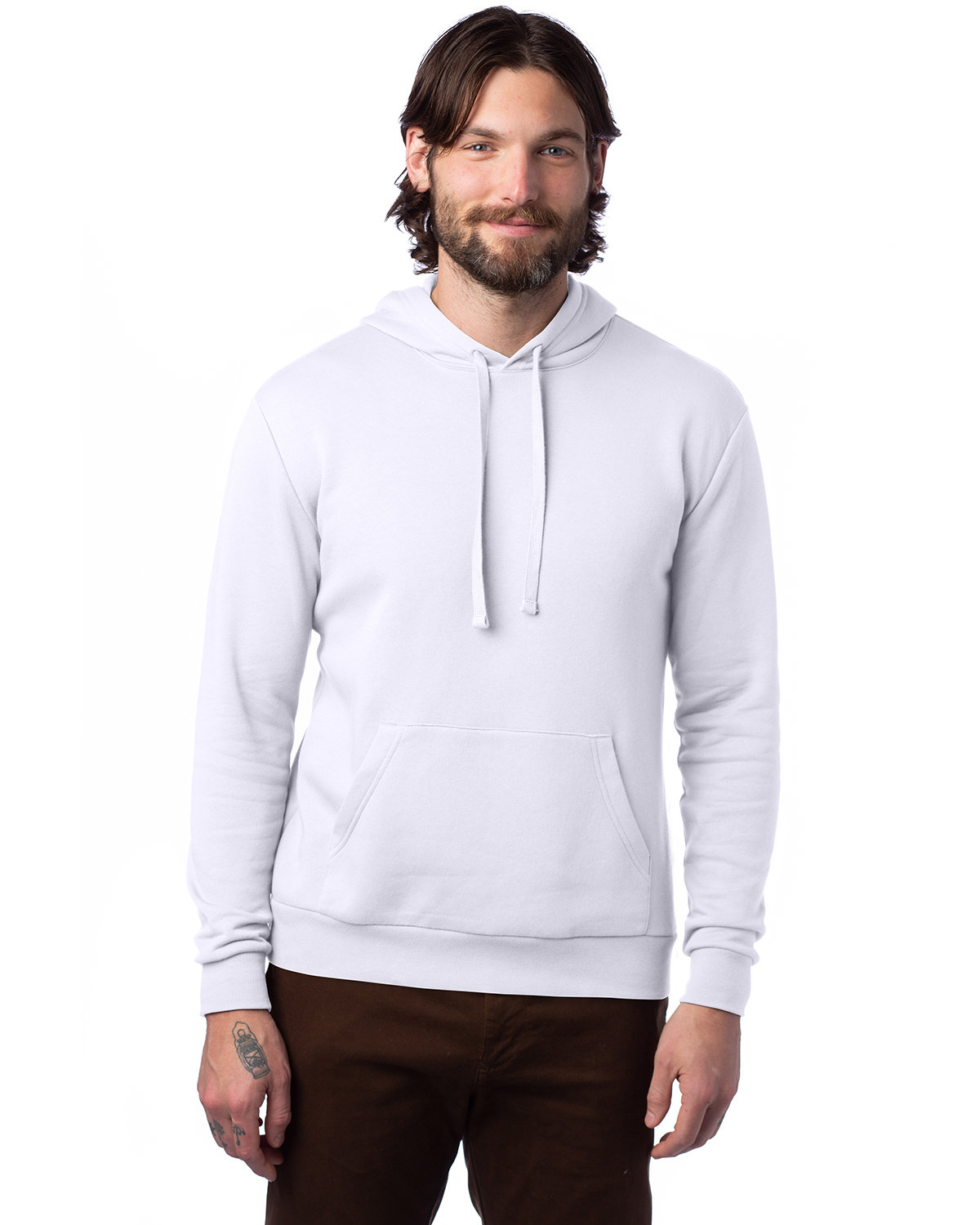 Alternative Adult Eco Cozy Fleece Pullover Hooded Sweatshirt WHITE 