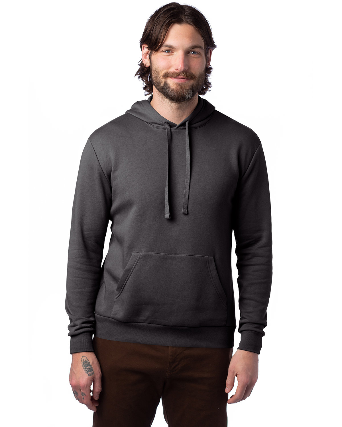 Alternative Adult Eco Cozy Fleece Pullover Hooded Sweatshirt DARK HEATHR GREY 