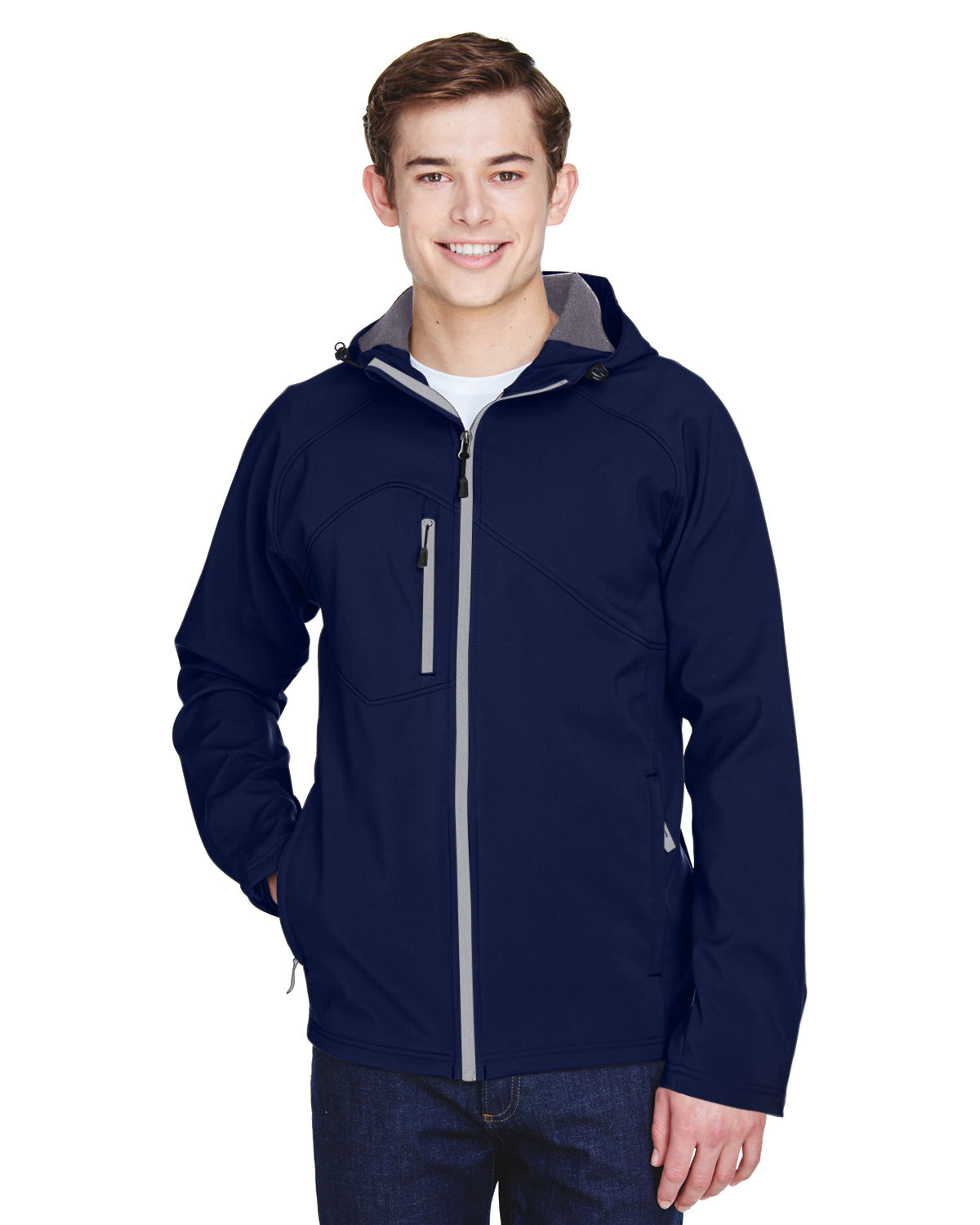 North End Men's Prospect Two-Layer Fleece Bonded Soft Shell Hooded Jacket CLASSIC NAVY 
