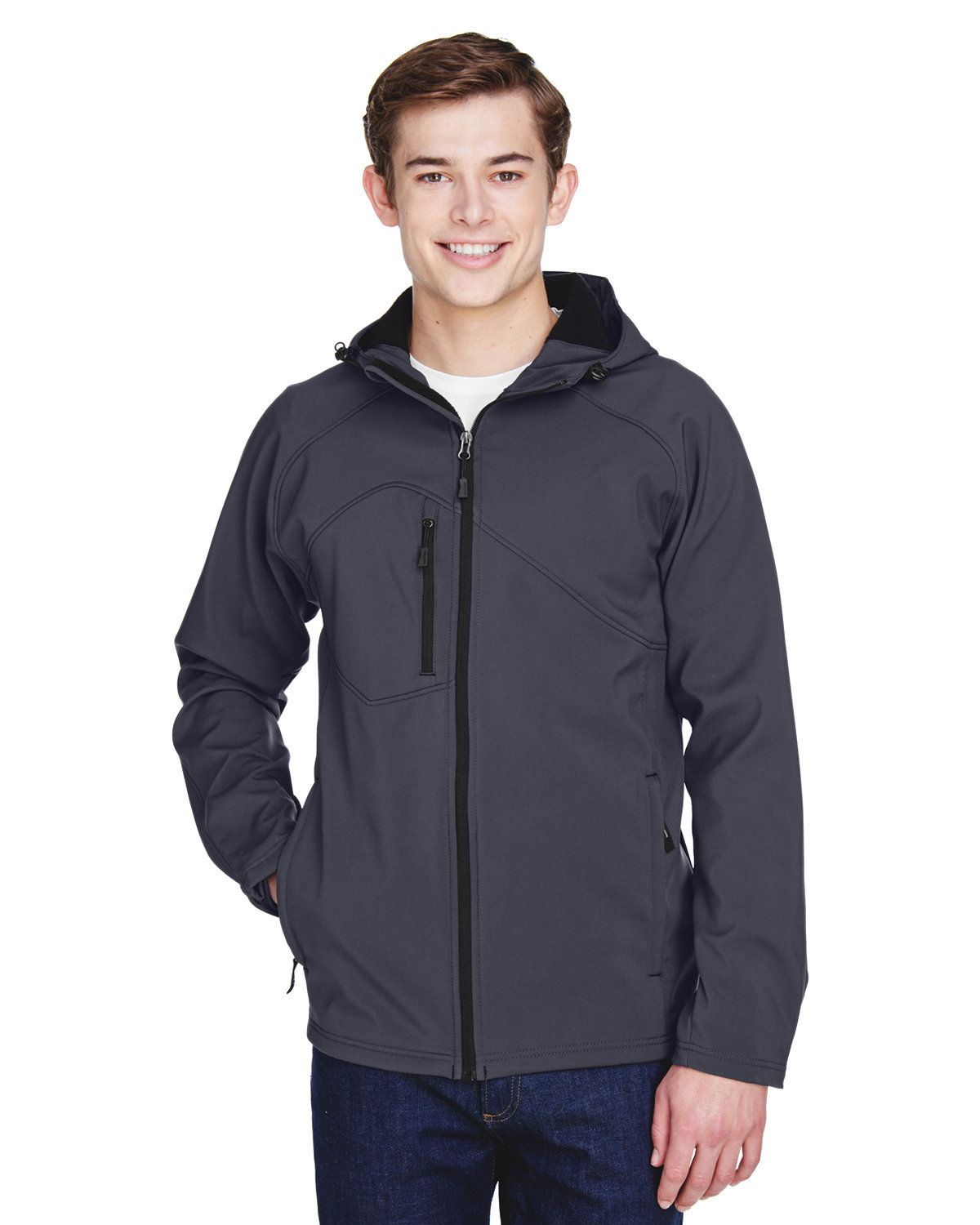 North End Men's Prospect Two-Layer Fleece Bonded Soft Shell Hooded Jacket FOSSIL GREY 