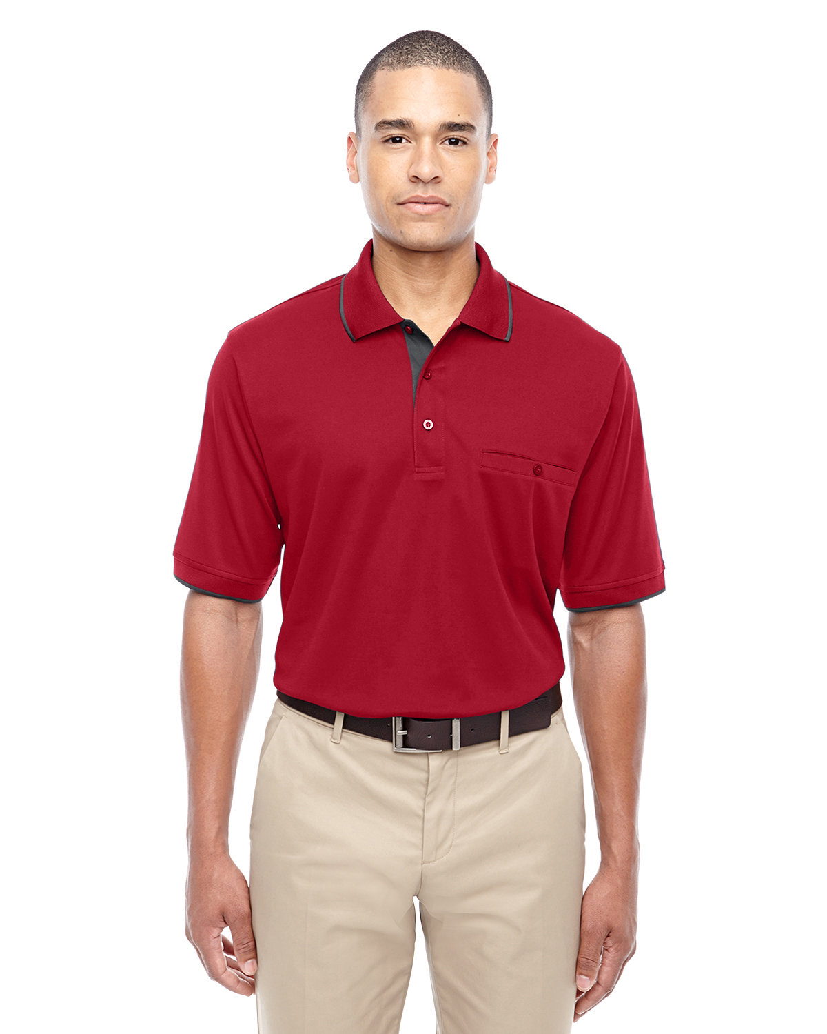 Core 365 Men's Motive Performance Piqué Polo with Tipped Collar CLASSC RED/ CRBN 