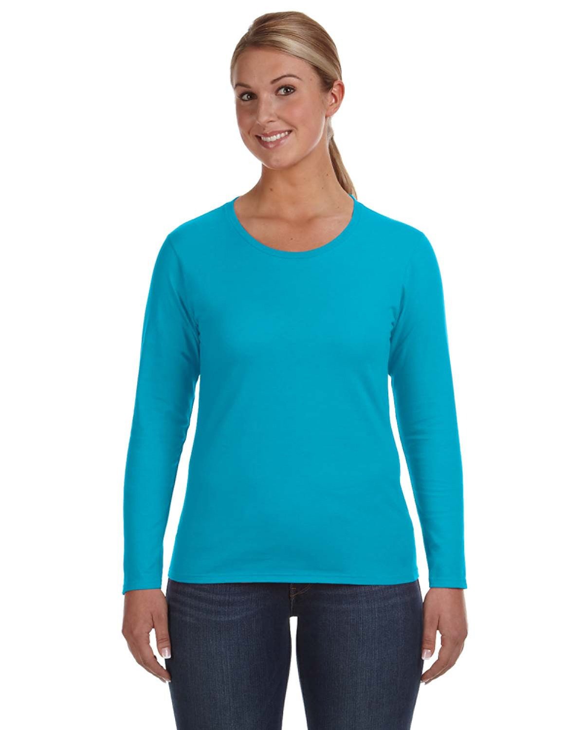 Anvil Ladies' Lightweight Long-Sleeve T-Shirt CARIBBEAN BLUE 