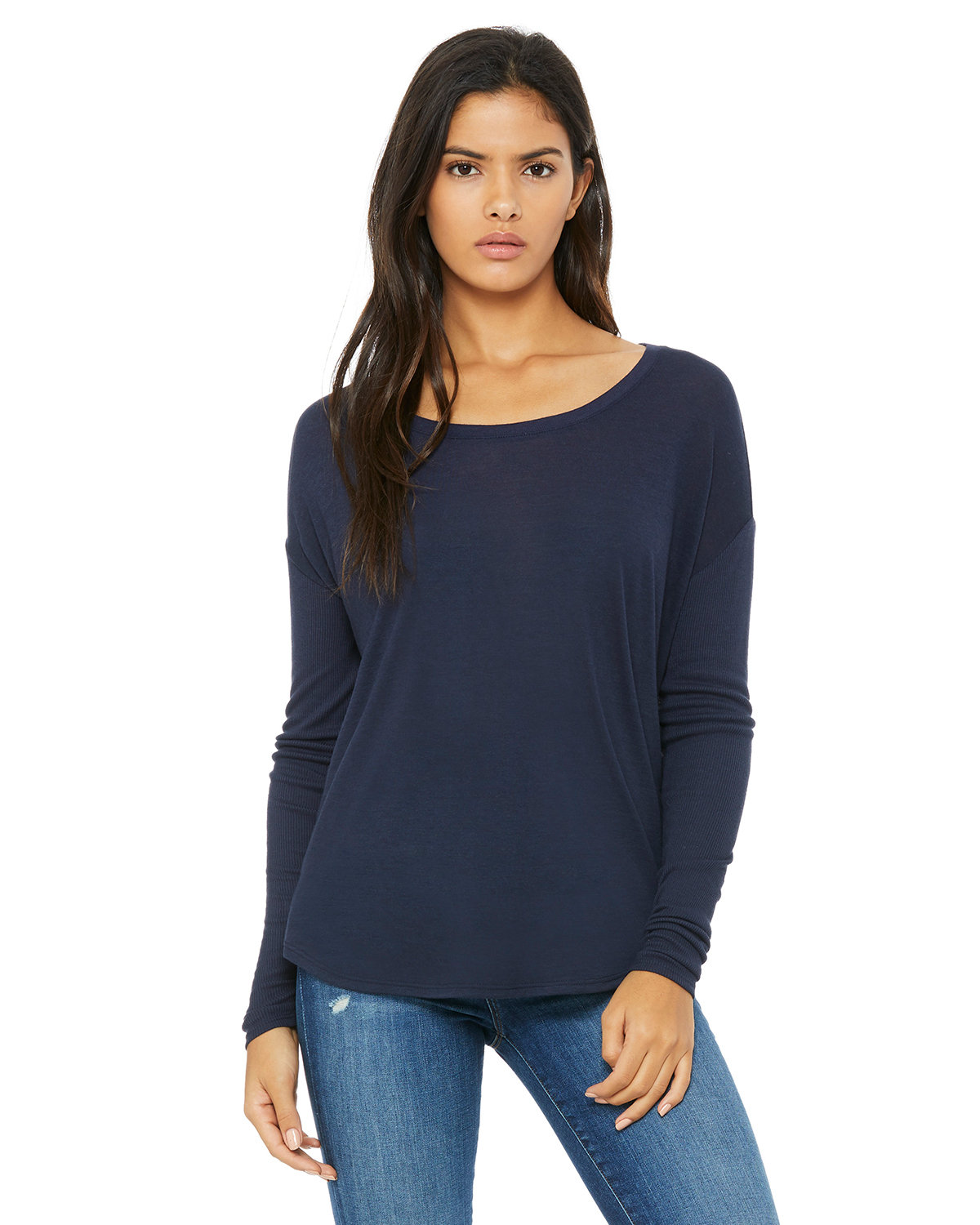 Bella + Canvas Ladies' Flowy Long-Sleeve T-Shirt with 2x1 Sleeves MIDNIGHT 
