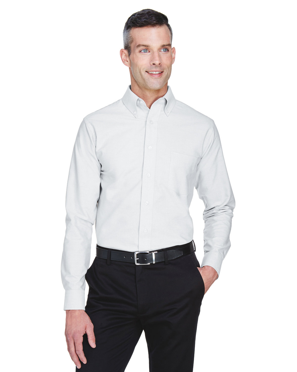 UltraClub Men's Classic Wrinkle-Resistant Long-Sleeve Oxford WHITE 