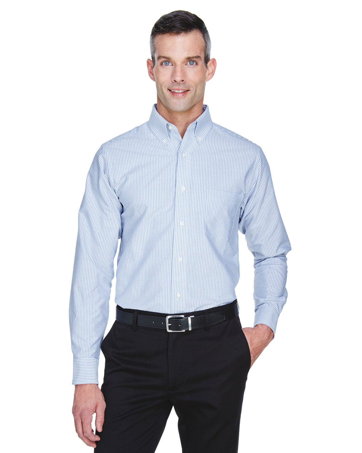 UltraClub Men's Classic Wrinkle-Resistant Long-Sleeve Oxford BLUE/ WHITE 
