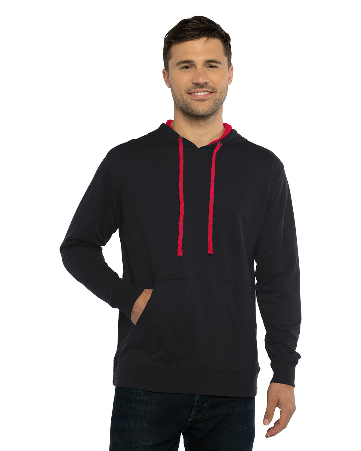 Next Level Apparel Unisex Laguna French Terry Pullover Hooded Sweatshirt BLACK/ RED 