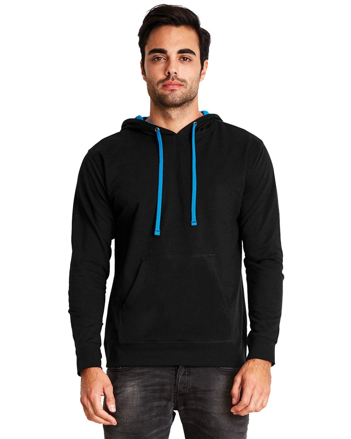 Next Level Apparel Unisex French Terry Pullover Hoodie BLACK/ TURQUOISE 