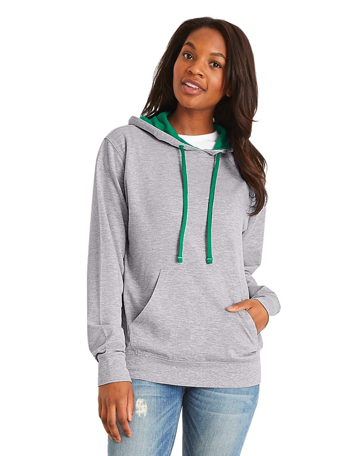 Next Level Apparel Unisex French Terry Pullover Hoodie HTHR GRY/ KL GRN 