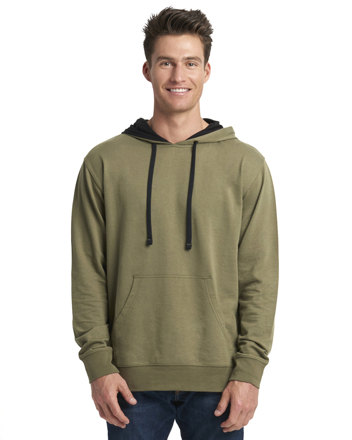 Next Level Apparel Unisex Laguna French Terry Pullover Hooded Sweatshirt MILTRY GRN/ BLK 