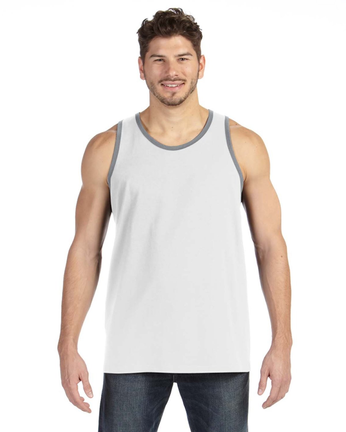 Anvil Adult Lightweight Tank WHITE/ HTHER GRY 
